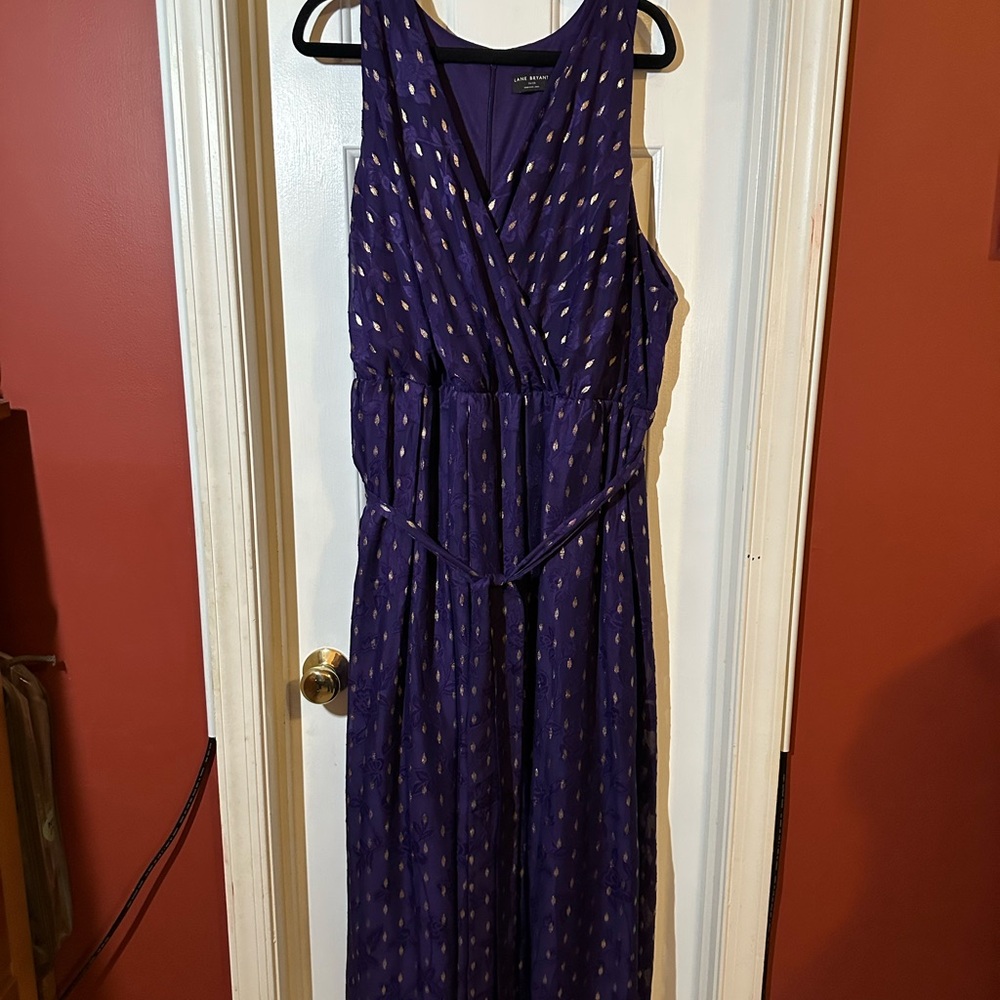 Lane Bryant Purple Maxi Dress with Gold Accents